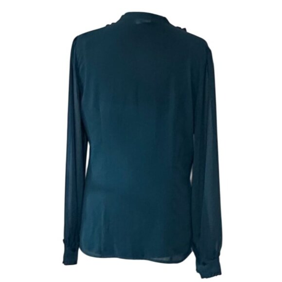 Worthington Brand Teal Blue Sheer Ruffled Blouse 100% Polyester Women's Size L - Picture 2 of 16